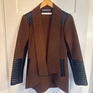 Blanc Noir Brown Wool Moto Jacket w/ Faux Leather Panels – Size Small